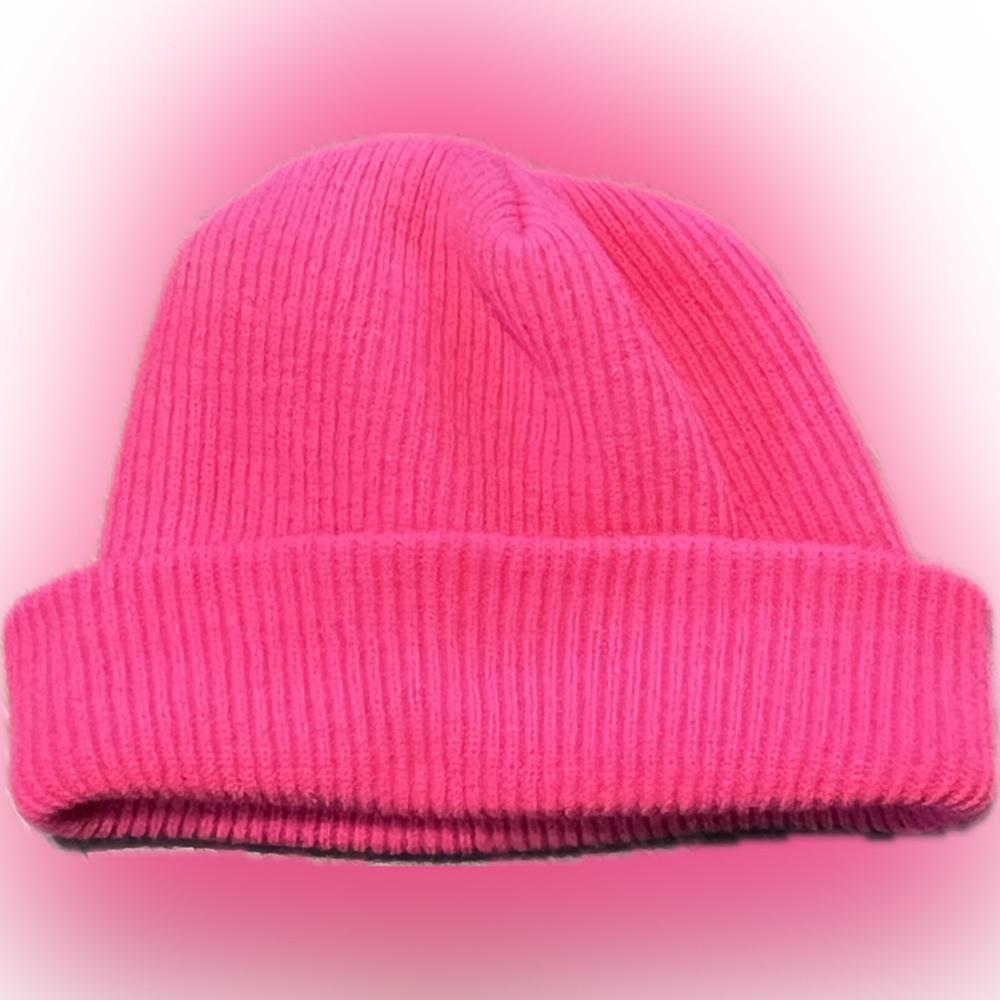 🍄Cozy Solid Hot Pink Stocking Cuffed Cap Beanie Hat Lightweight Women Winter